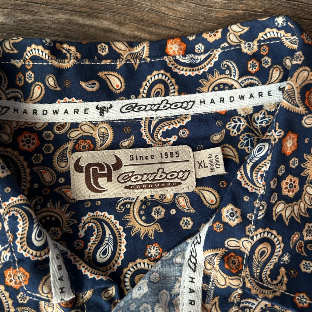 Cowboy Hardware Womens Paisley Western Snap Button Shirt Blue Long Sleeve XL - Picture 6 of 7
